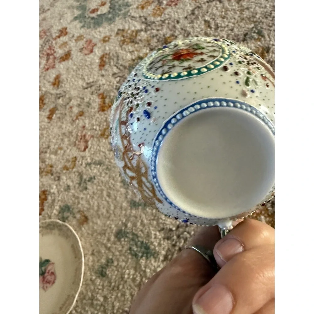 Vtg Japanese Satsuma Moriage Eggshell Porcelain Teacup Hand Painted Gold‎ 3.75